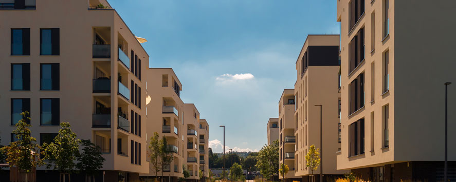 Street view of commercial buildings that would benefit from using passive ventilators